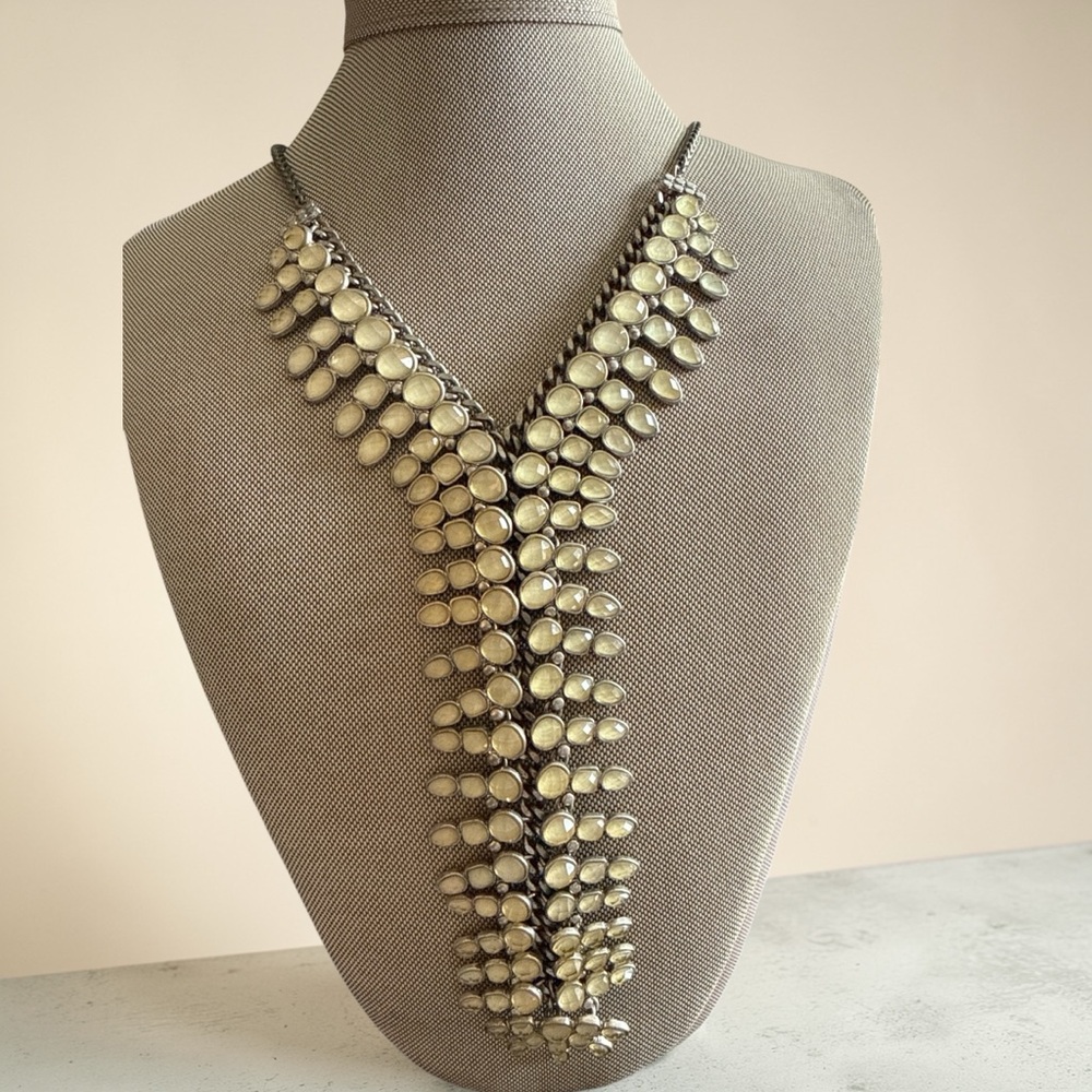 Silver-Tone Cream Statement Bib Necklace